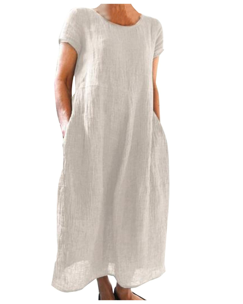 Gabrielle | Robe Midi Violette Femme Manches Courtes Poches