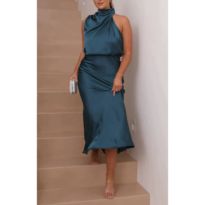 Gabrielle | Robe de Soirée Satin Col Halter Midi