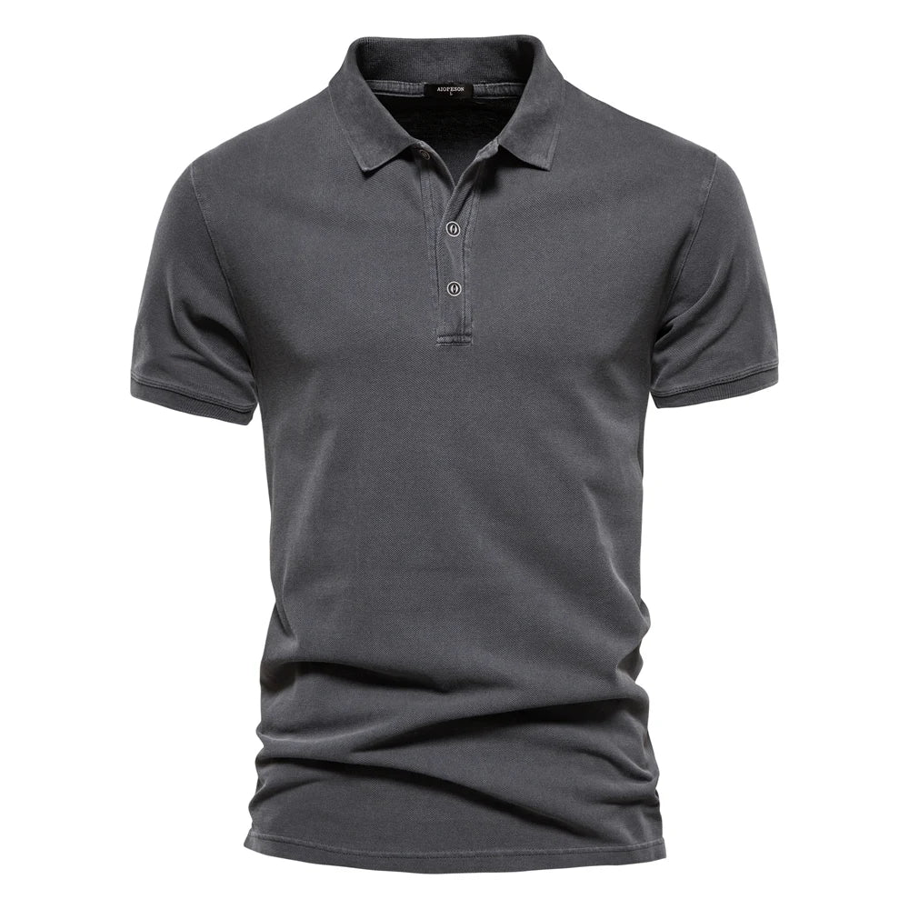 Guillaume | Polo Homme Gris Manches Courtes Col Boutonné