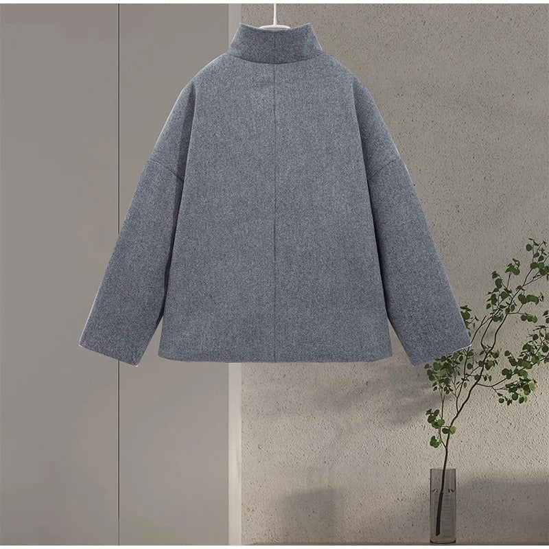 Héloïse | Caban Noir Femme Col Montant Boutonné