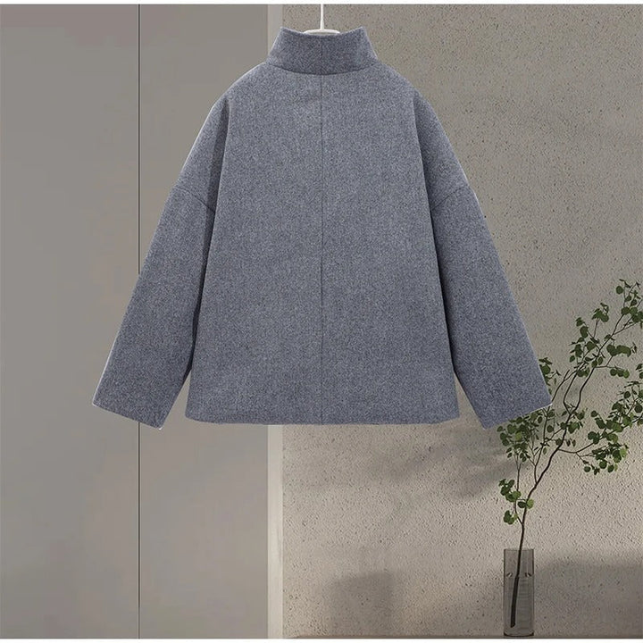 Héloïse | Caban Noir Femme Col Montant Boutonné