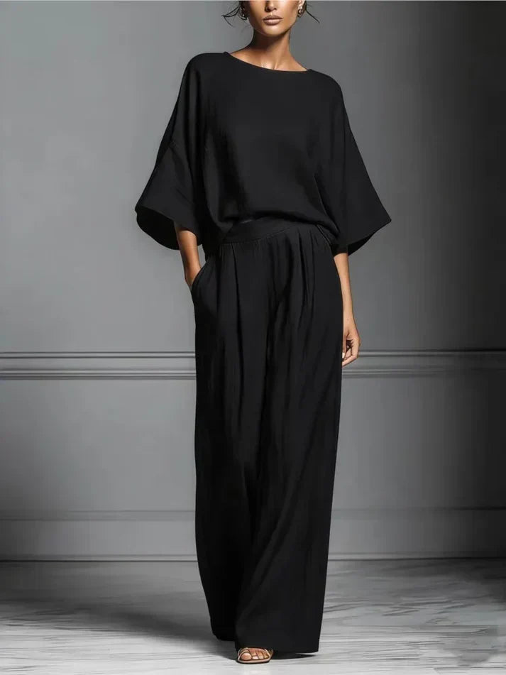 Héloïse | Combinaison Pantalon Large Femme Noire