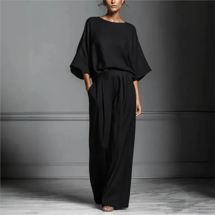 Héloïse | Combinaison Pantalon Large Femme Noire