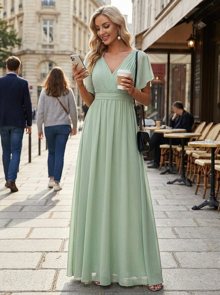 Héloïse | Robe de Soirée Longue Femme Manches Volantées
