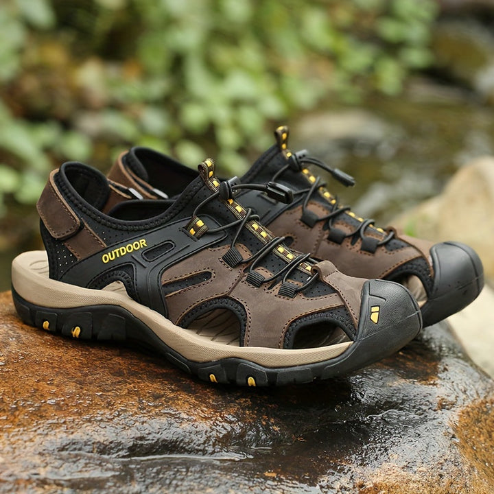 Hugo | Sandales Homme Daim Marron Réglables Bout Fermé