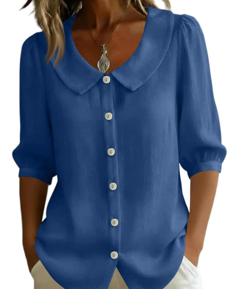 Inès | Blouse en Lin Jaune Col Claudine Manches Courtes