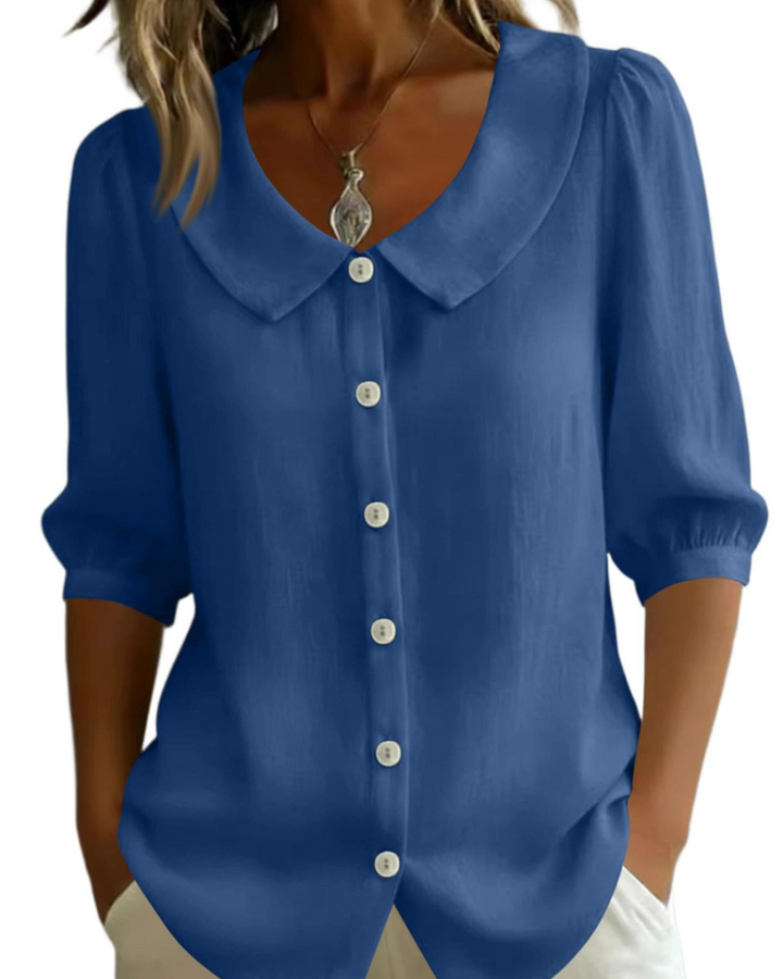 Inès | Blouse en Lin Jaune Col Claudine Manches Courtes