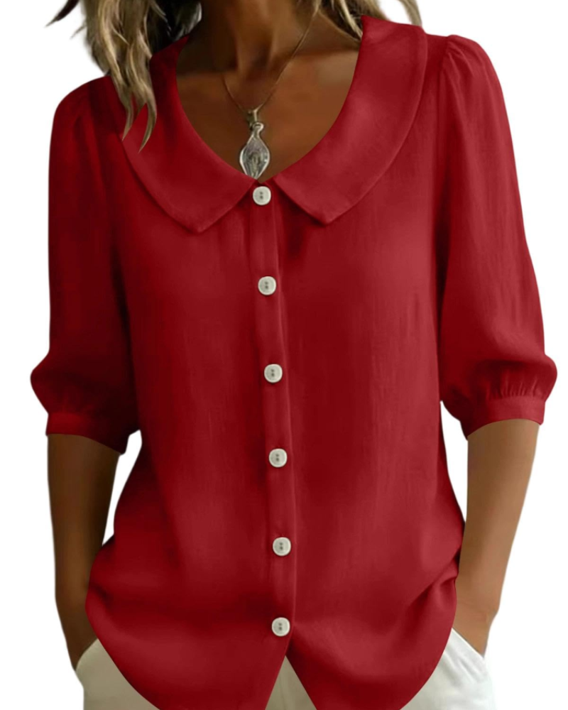 Inès | Blouse en Lin Jaune Col Claudine Manches Courtes