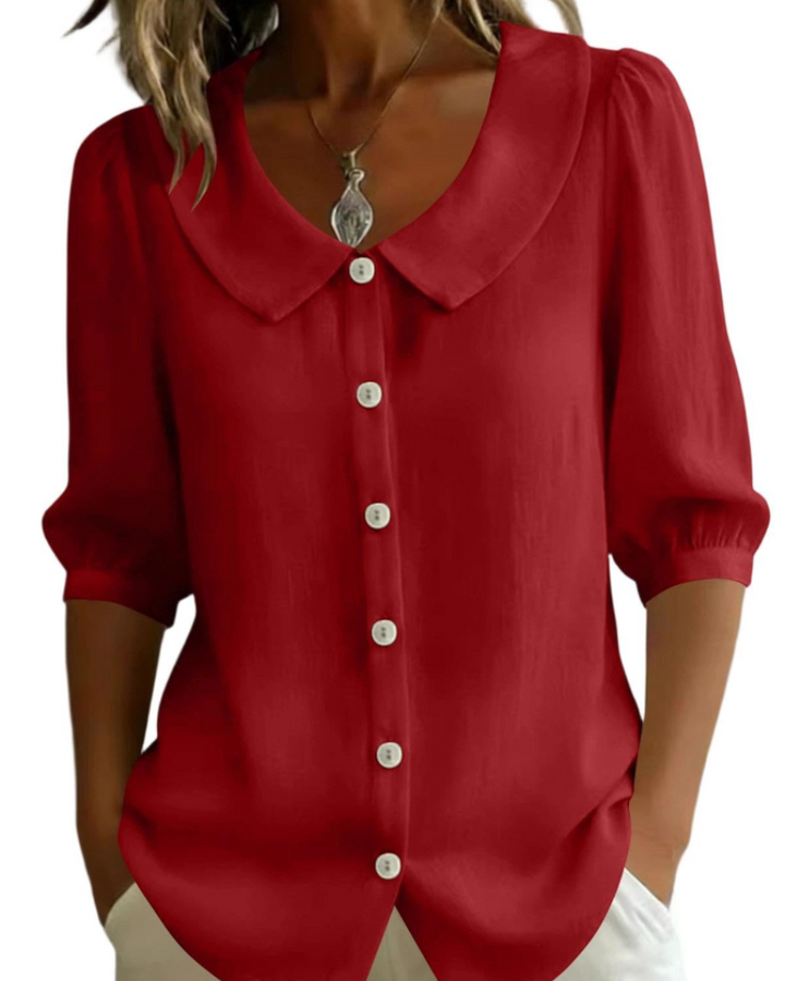 Inès | Blouse en Lin Jaune Col Claudine Manches Courtes