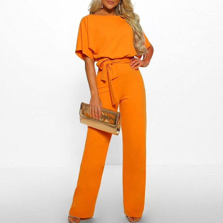 Inès | Combinaison Pantalon Femme Orange Ceinturée