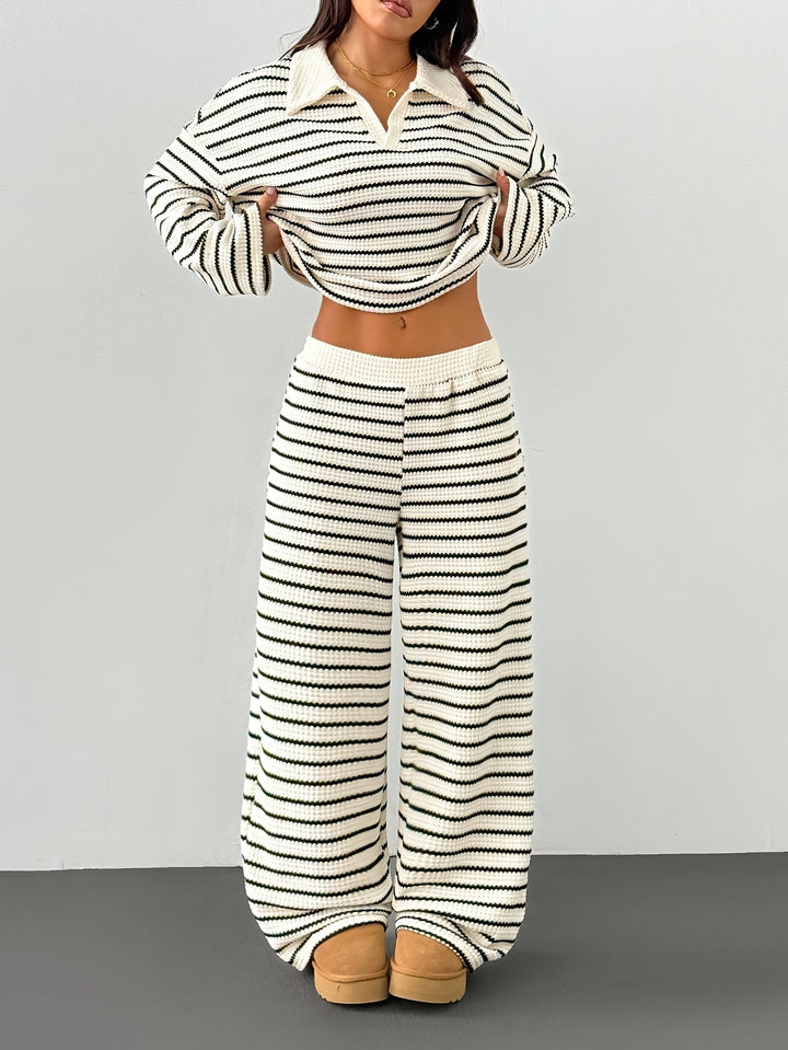 Inès | Ensemble Loungewear Maille Rayé Femme Manches Longues