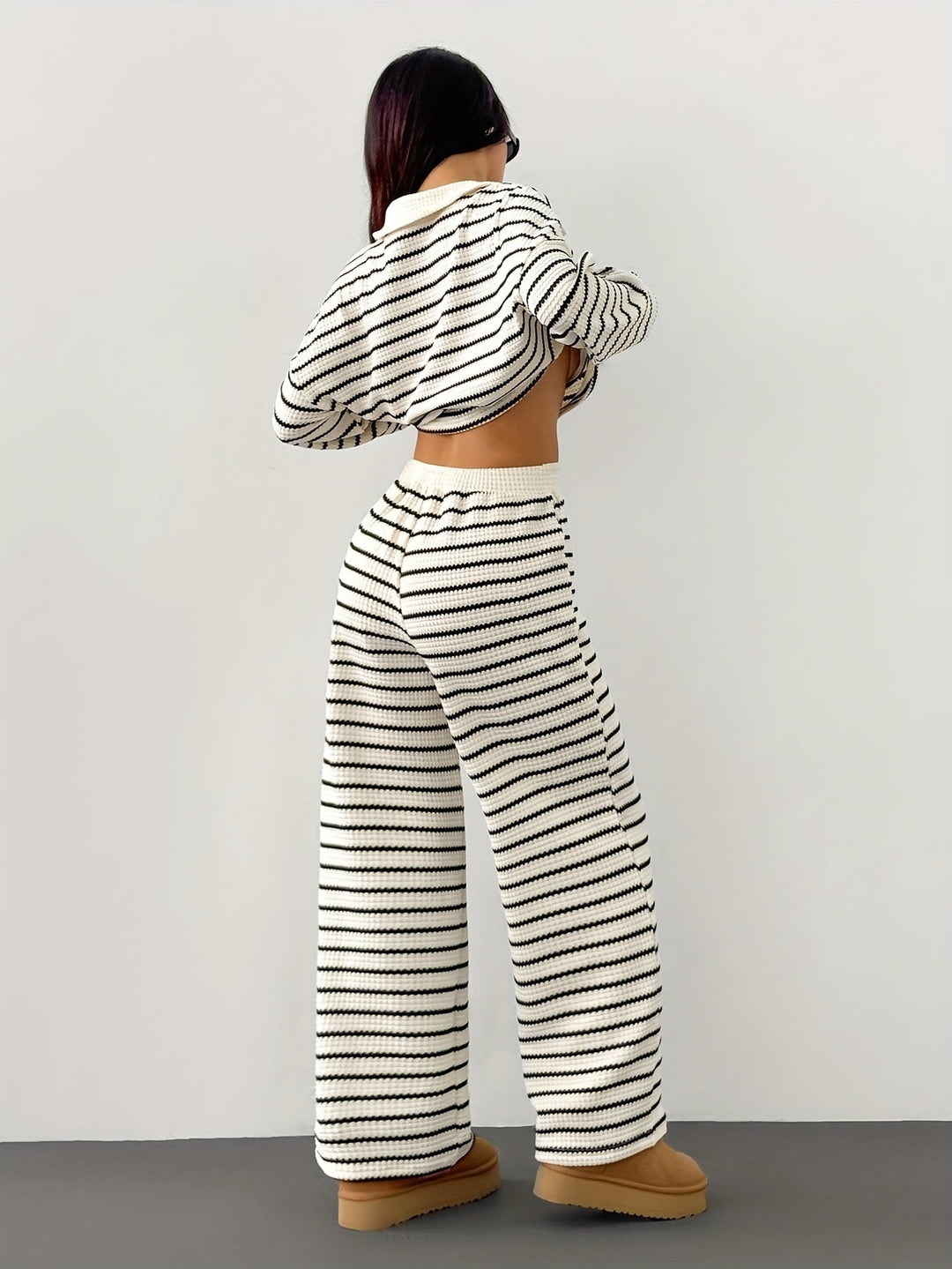 Inès | Ensemble Loungewear Maille Rayé Femme Manches Longues
