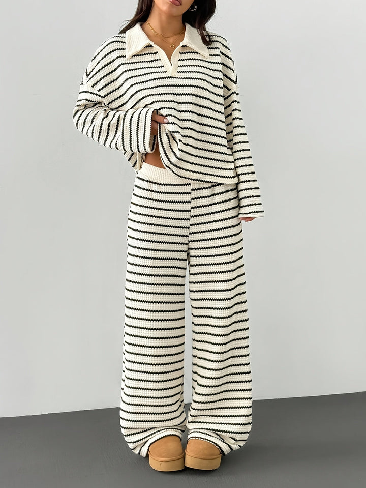 Inès | Ensemble Loungewear Maille Rayé Femme Manches Longues