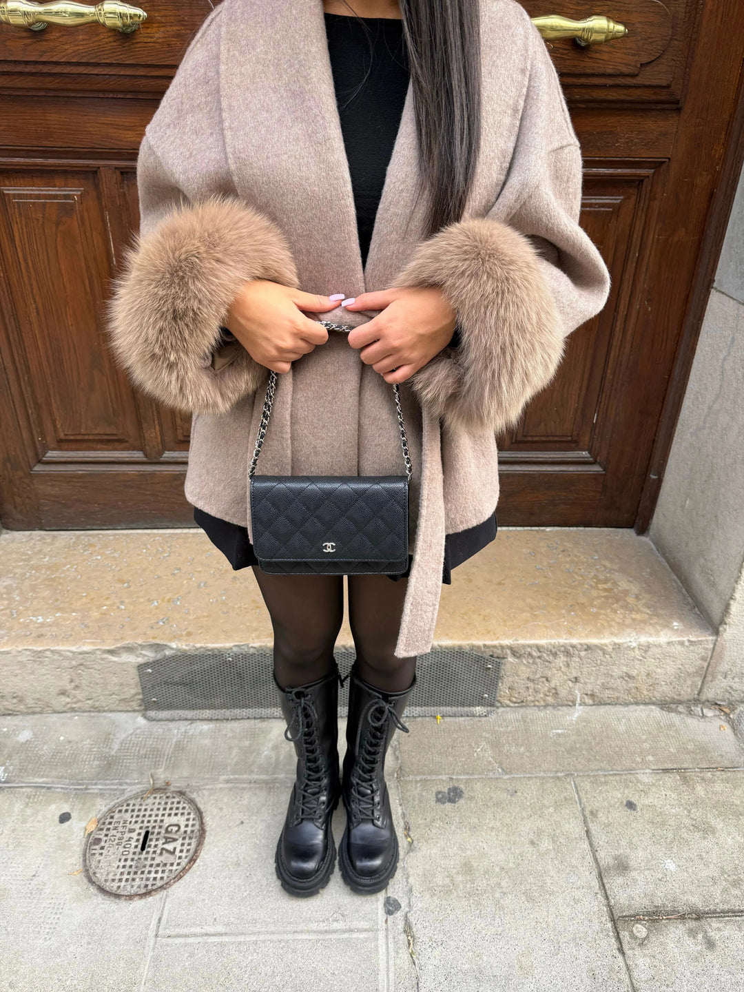 Inès | Manteau Portefeuille Ceinturé Femme Laine Beige