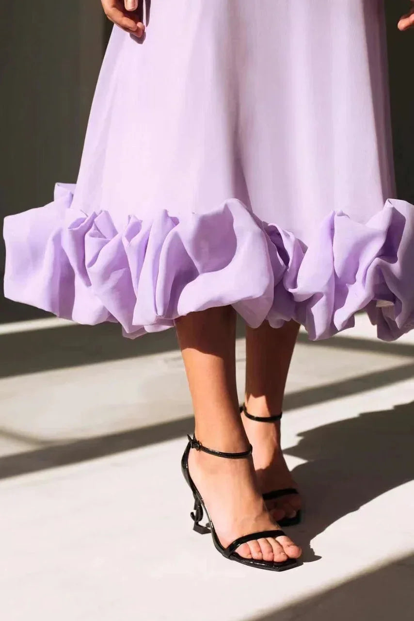 Inès | Robe de Soirée Rose Volants Midi