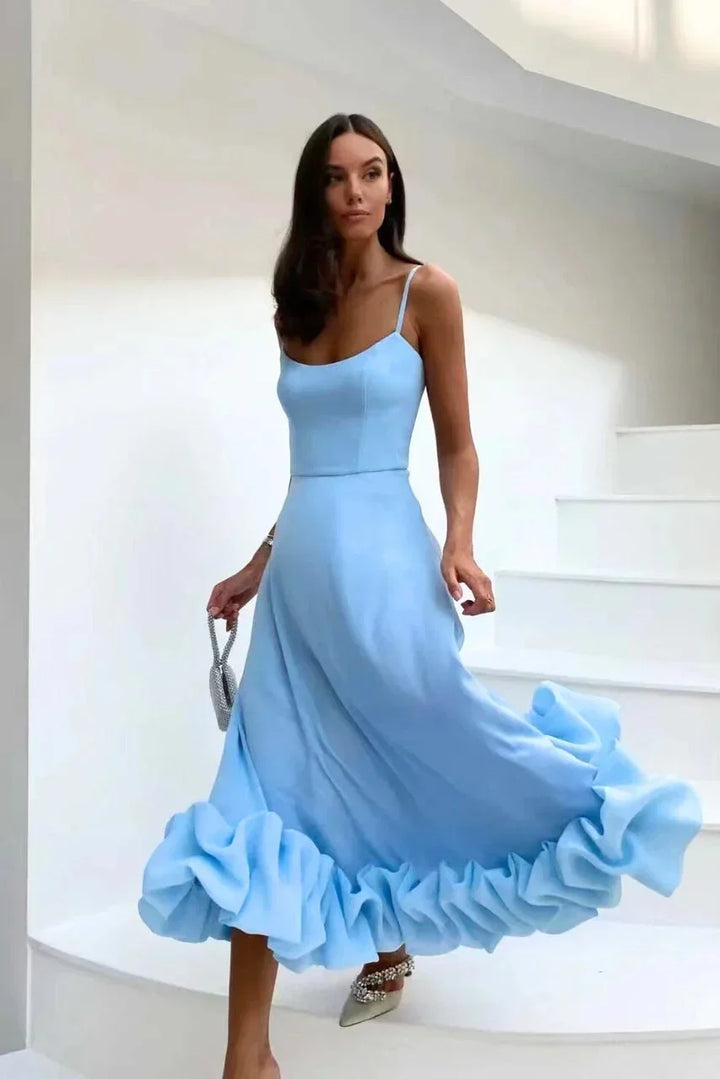 Inès | Robe de Soirée Rose Volants Midi