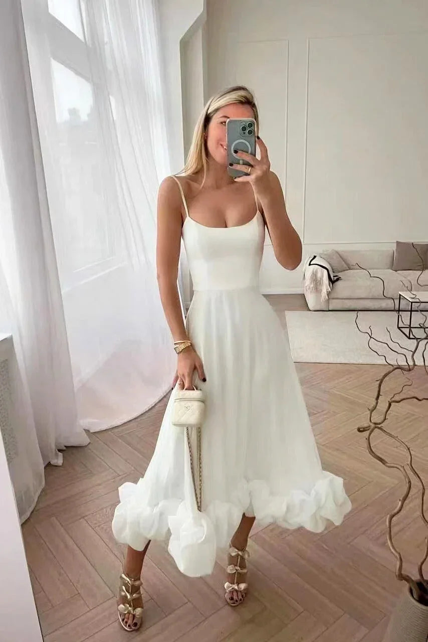 Inès | Robe de Soirée Rose Volants Midi