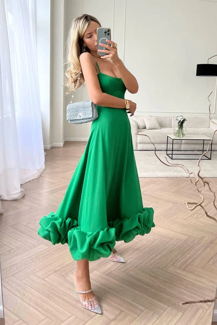 Inès | Robe de Soirée Rose Volants Midi