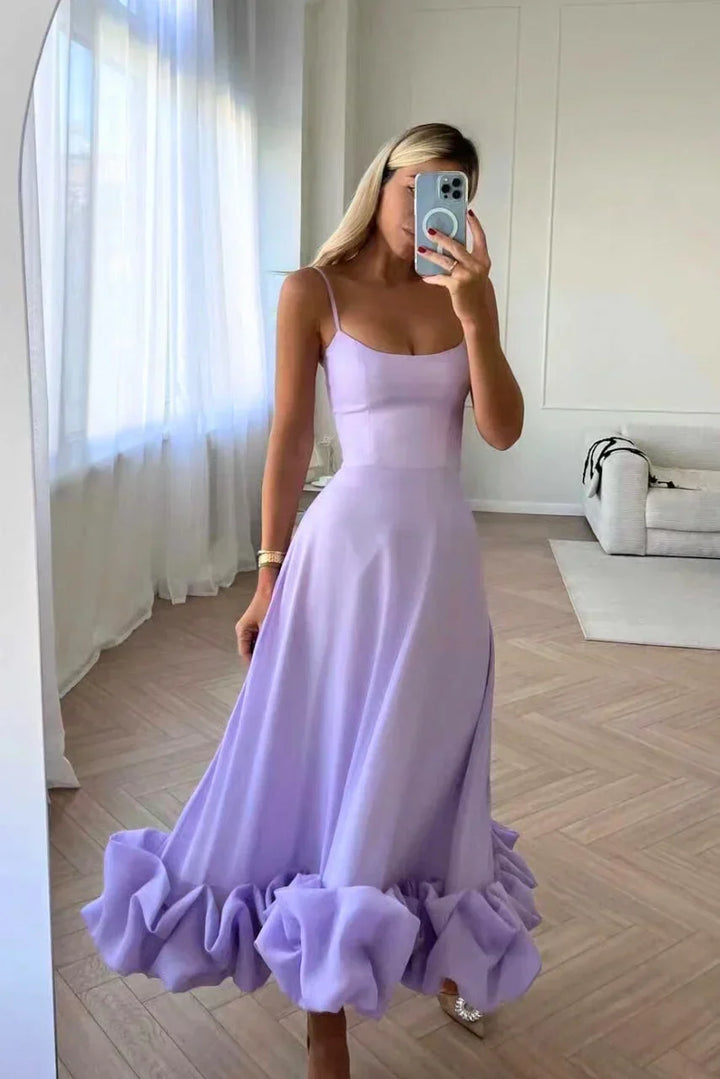 Inès | Robe de Soirée Rose Volants Midi