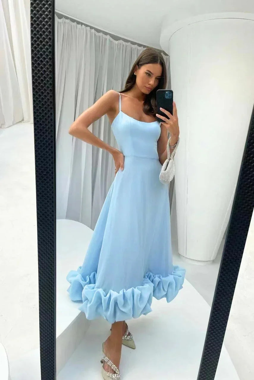 Inès | Robe de Soirée Rose Volants Midi