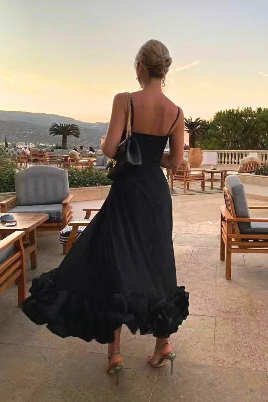 Inès | Robe de Soirée Rose Volants Midi