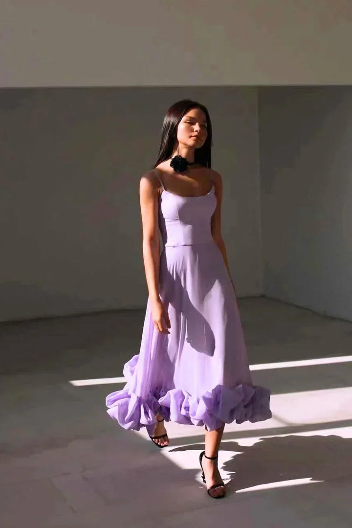 Inès | Robe de Soirée Rose Volants Midi