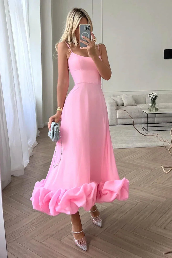 Inès | Robe de Soirée Rose Volants Midi