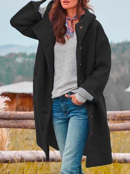 Isabelle | Manteau Long Femme à Capuche en Laine Vert