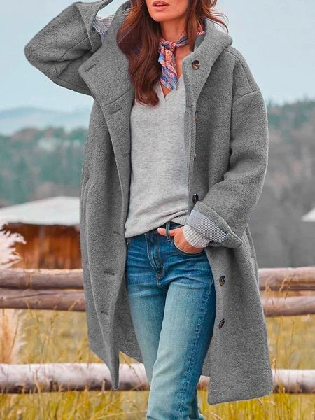 Isabelle | Manteau Long Femme à Capuche en Laine Vert