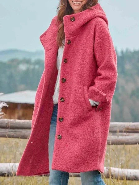 Isabelle | Manteau Long Femme à Capuche en Laine Vert