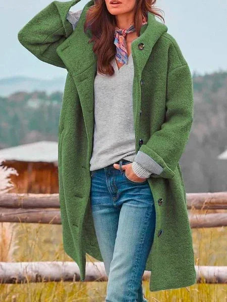 Isabelle | Manteau Long Femme à Capuche en Laine Vert