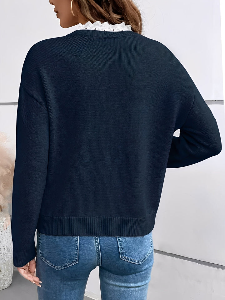 Isabelle | Pull Col V Maille Femme Bleu Marine