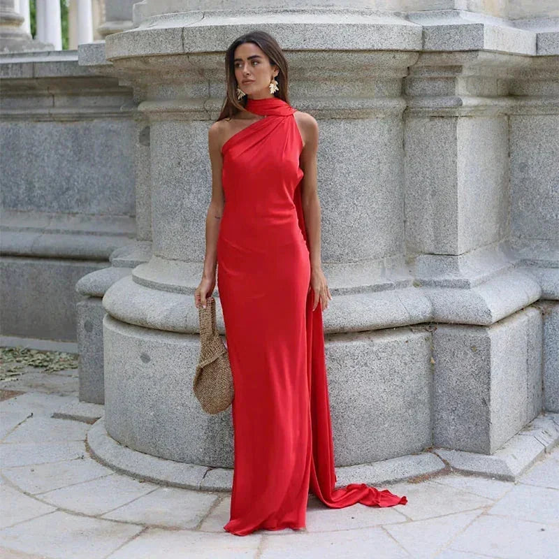 Isabelle | Robe de Soirée Longue Halterneck Bordeaux