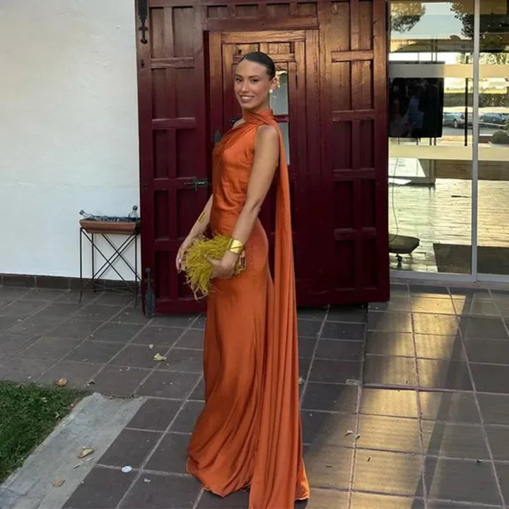 Isabelle | Robe de Soirée Longue Halterneck Bordeaux