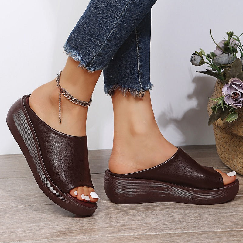 Isabelle | Sandales Femme Mules Compensées Peep-Toe