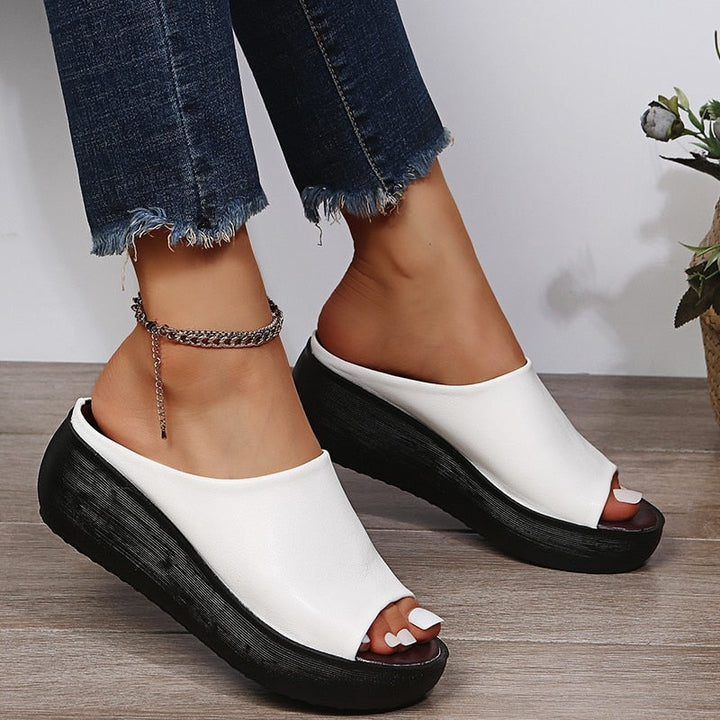 Isabelle | Sandales Femme Mules Compensées Peep-Toe