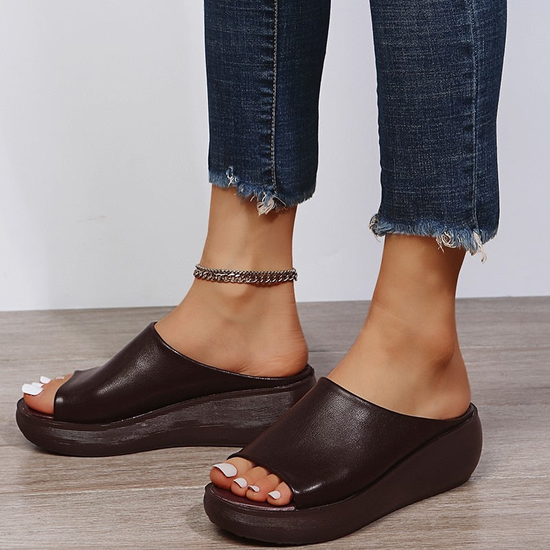 Isabelle | Sandales Femme Mules Compensées Peep-Toe