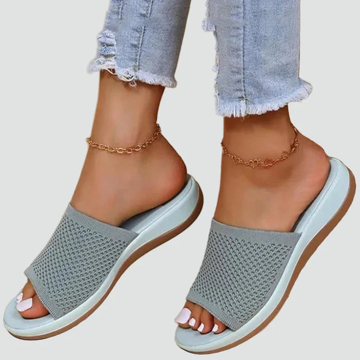 Isabelle | Sandales Mules Plates Femme Tricot Rose