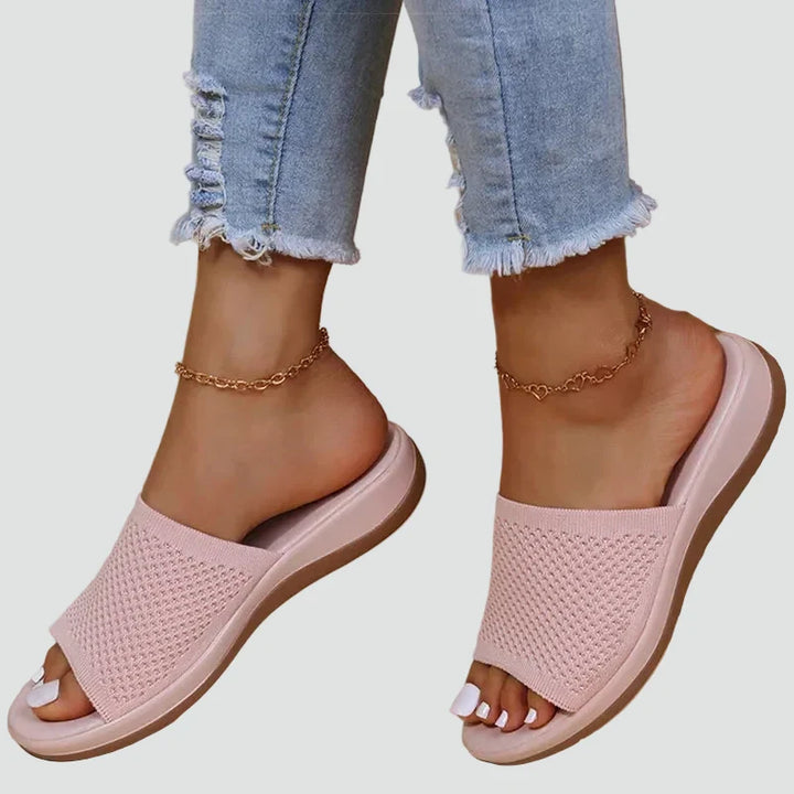 Isabelle | Sandales Mules Plates Femme Tricot Rose