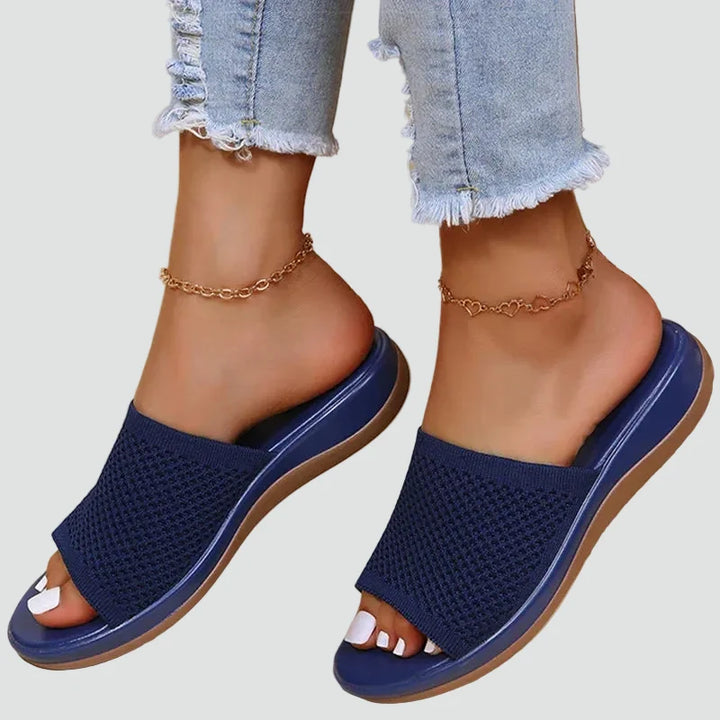 Isabelle | Sandales Mules Plates Femme Tricot Rose