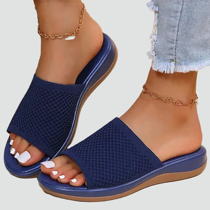 Isabelle | Sandales Mules Plates Femme Tricot Rose