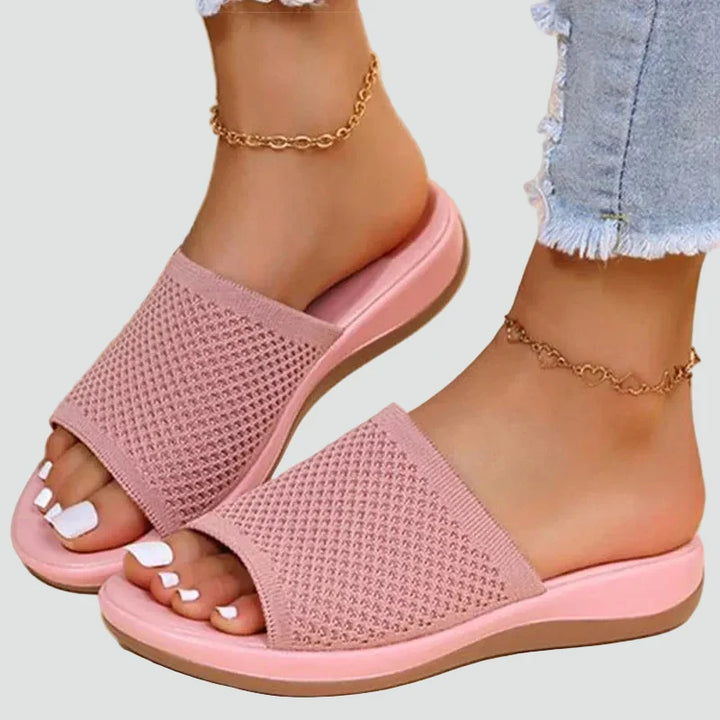 Isabelle | Sandales Mules Plates Femme Tricot Rose