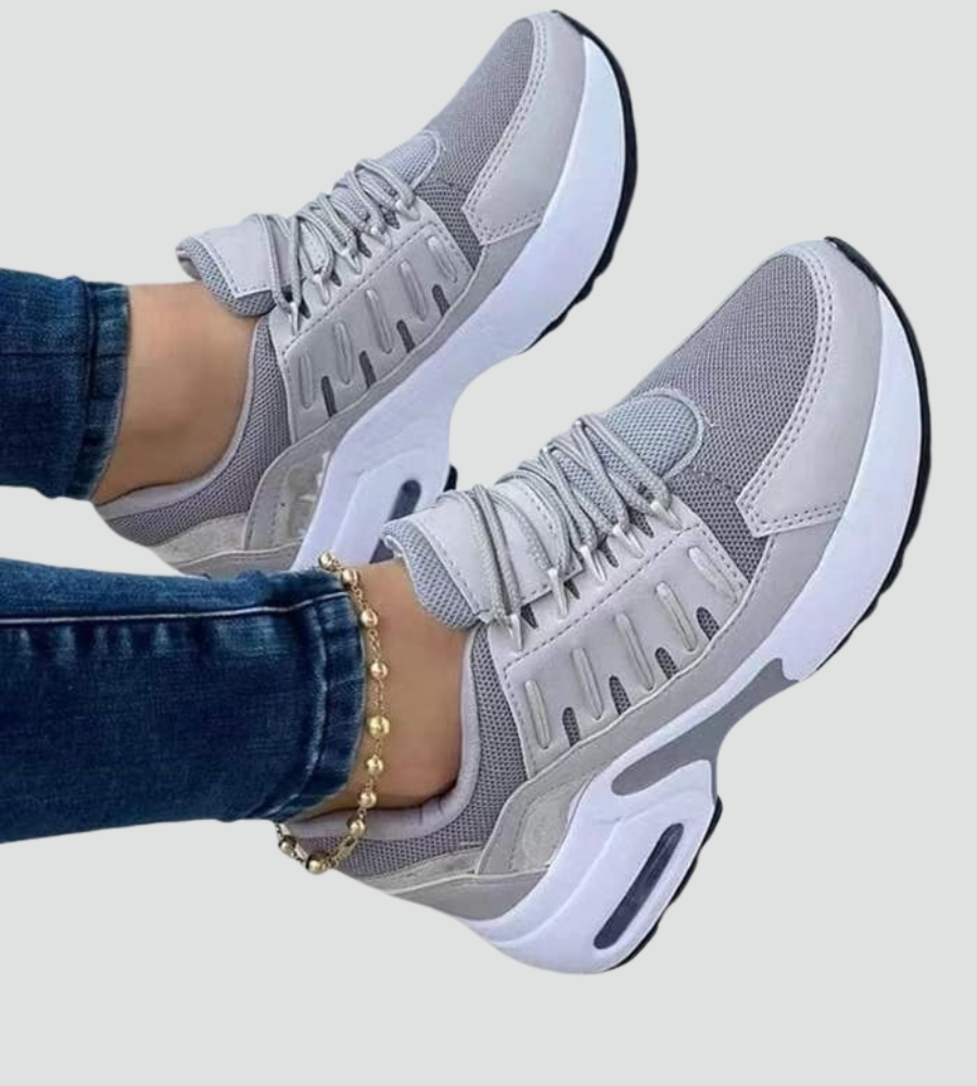 Jade | Baskets Femme Mesh Grises à Lacets Semelle Épaisse