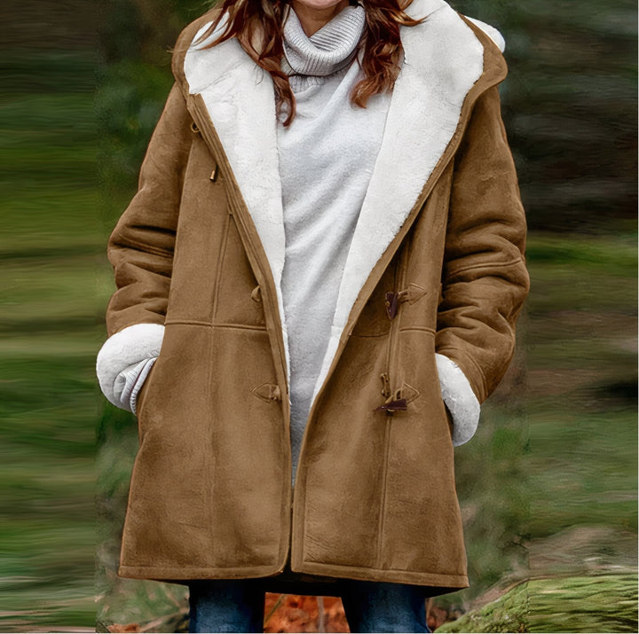 Jade | Manteau Capuche Femme Suédine Rose Poches