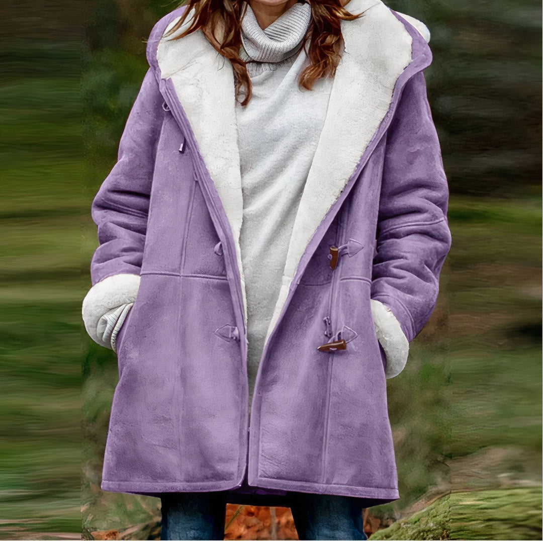 Jade | Manteau Capuche Femme Suédine Rose Poches