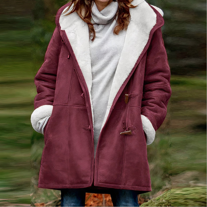Jade | Manteau Capuche Femme Suédine Rose Poches