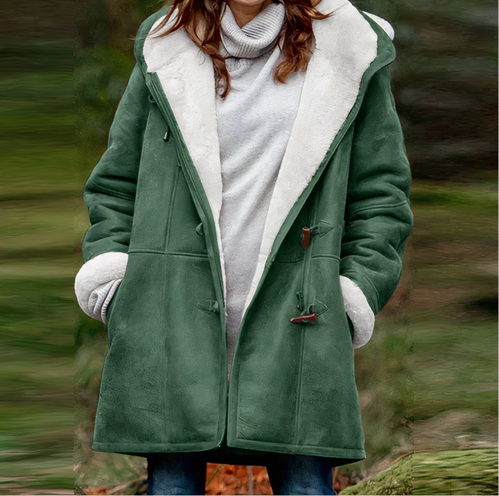 Jade | Manteau Capuche Femme Suédine Rose Poches