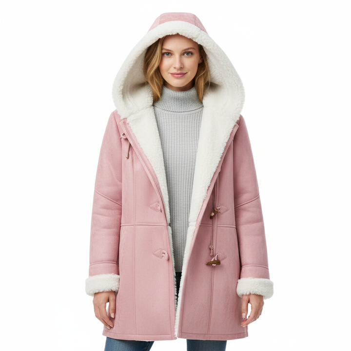 Jade | Manteau Capuche Femme Suédine Rose Poches