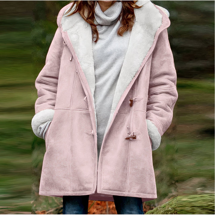 Jade | Manteau Capuche Femme Suédine Rose Poches