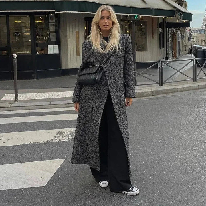 Jade | Manteau Long Femme Laine Chevrons Croisé